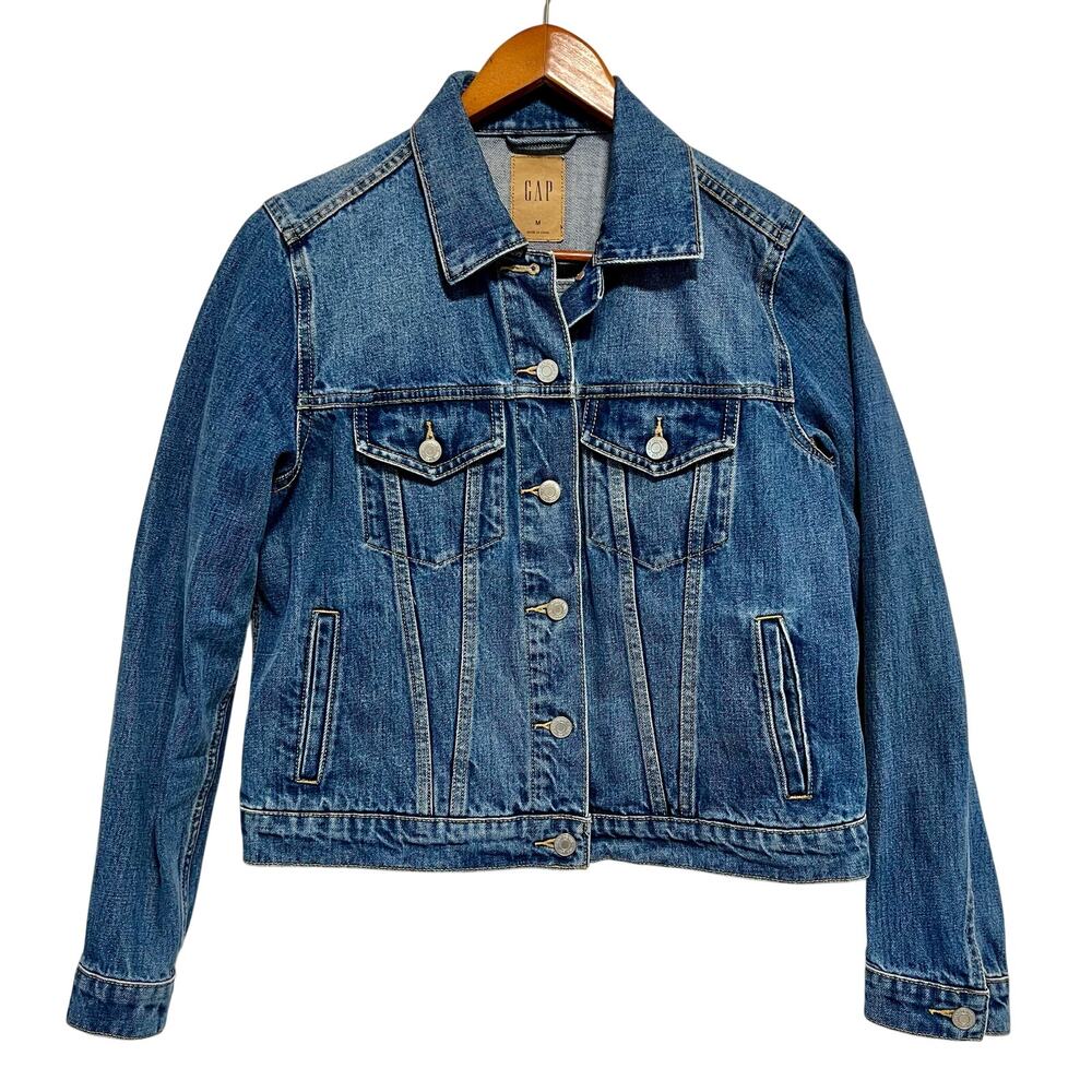Gap Medium Wash Denim Jacket Womens Medium Button Front Classic Trucker